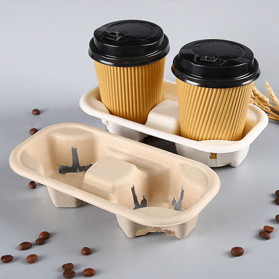 Compostableバガス2個のコップのコーヒー キャリア、コップの皿、カップ・ホルダー
